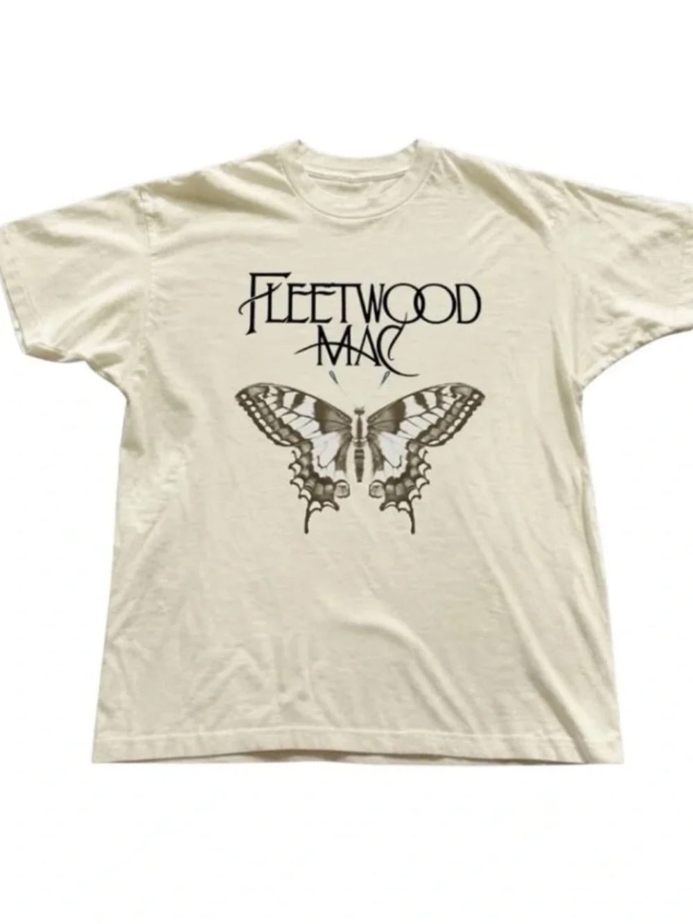 Gildan Cream Fleetwood Mac Graphic Tee, Vintage Butterfly T-Shirt For Women’s